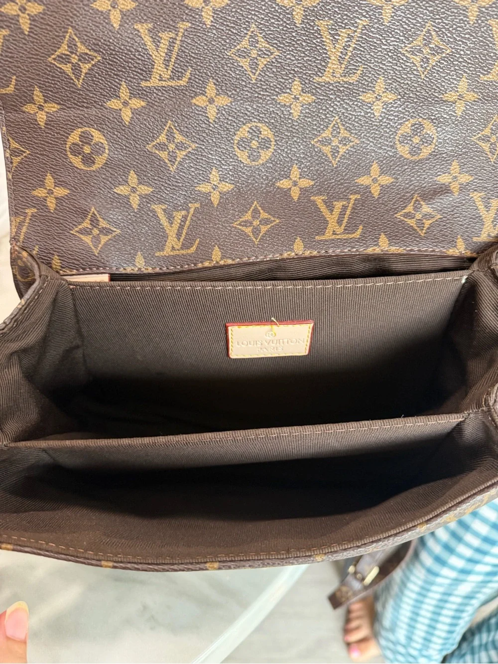 Brown and beige monogram pattern crossbody